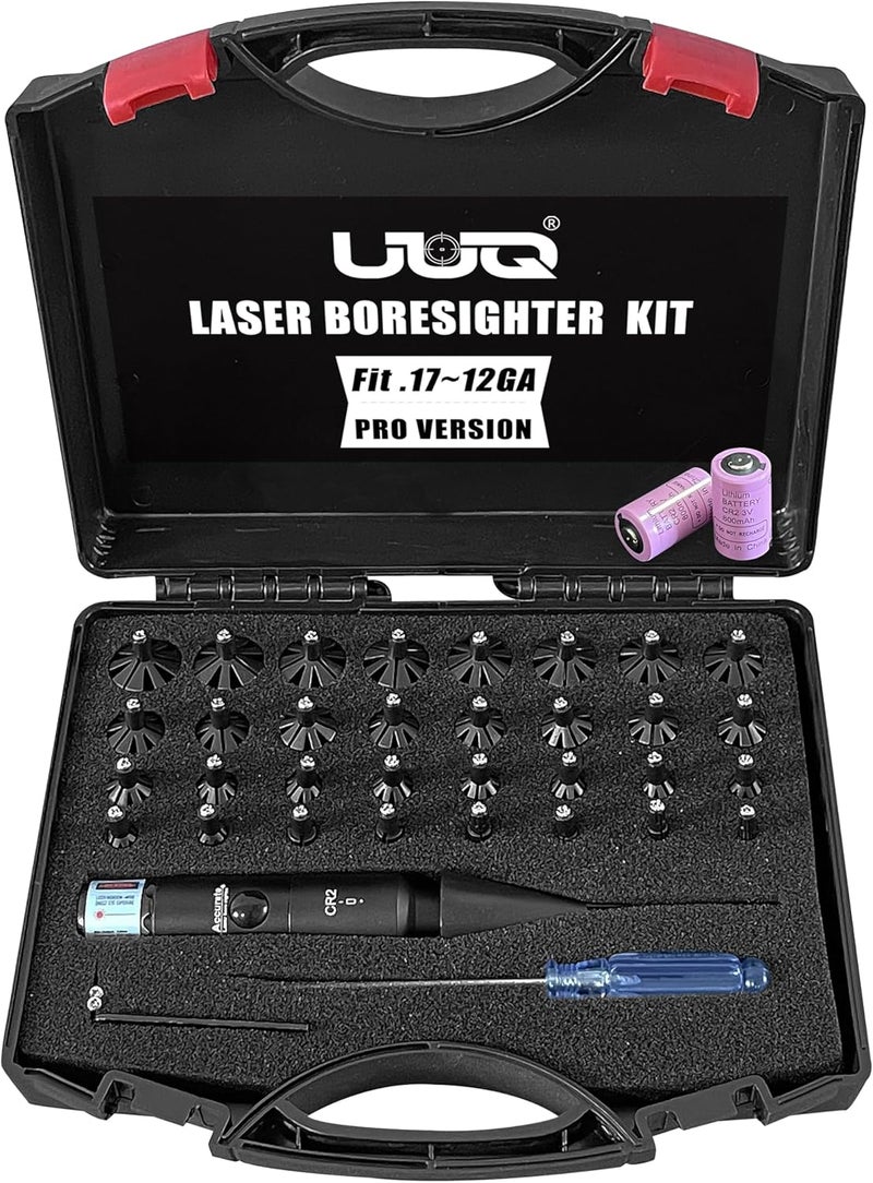 UUQ Professional Laser Bore Sight Kit with Button Switch,Red/Green Laser with 32 Adapters for 0.17 to 12GA Calibers,Suitable for Pistol Rifle Airsoft & Shotgun,Powerful Hunting Equipment - Image 1